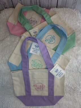 NWT Trader Joe's Mini Pastel Canvas Tote Bag ~ Set of 4